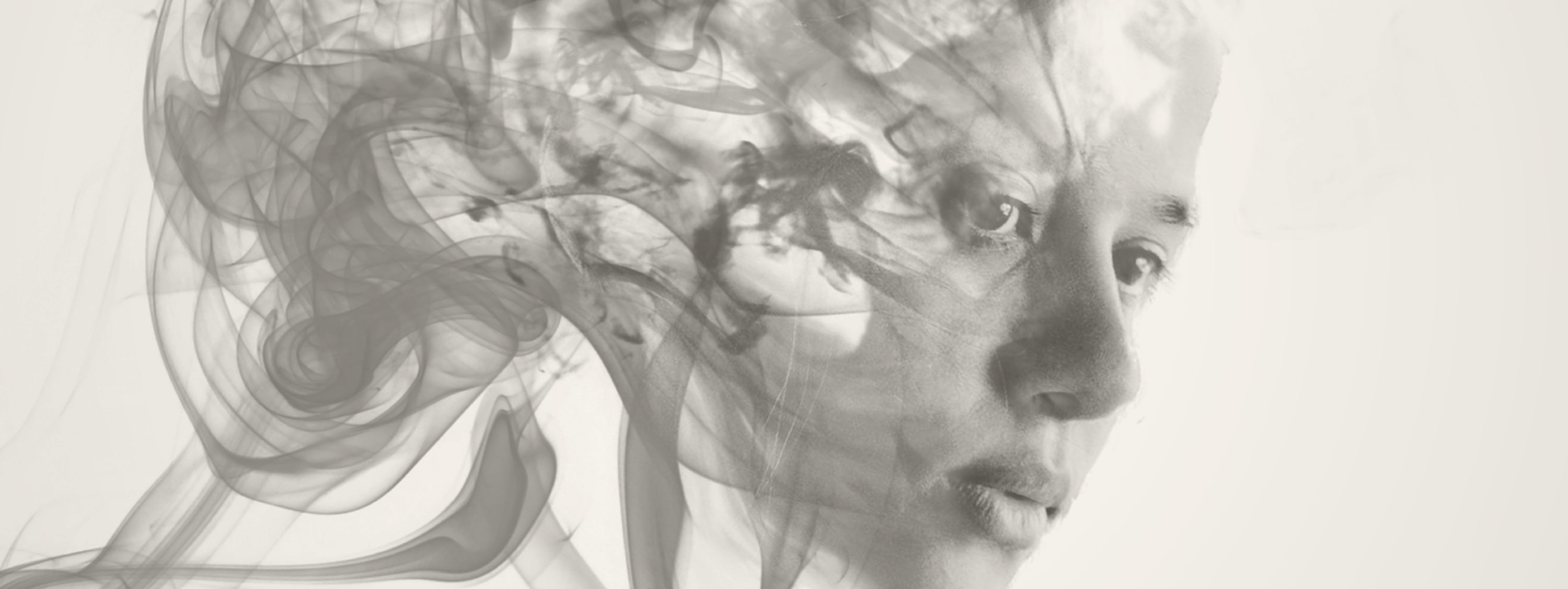 Abstract black and white art of a face with flowing lines